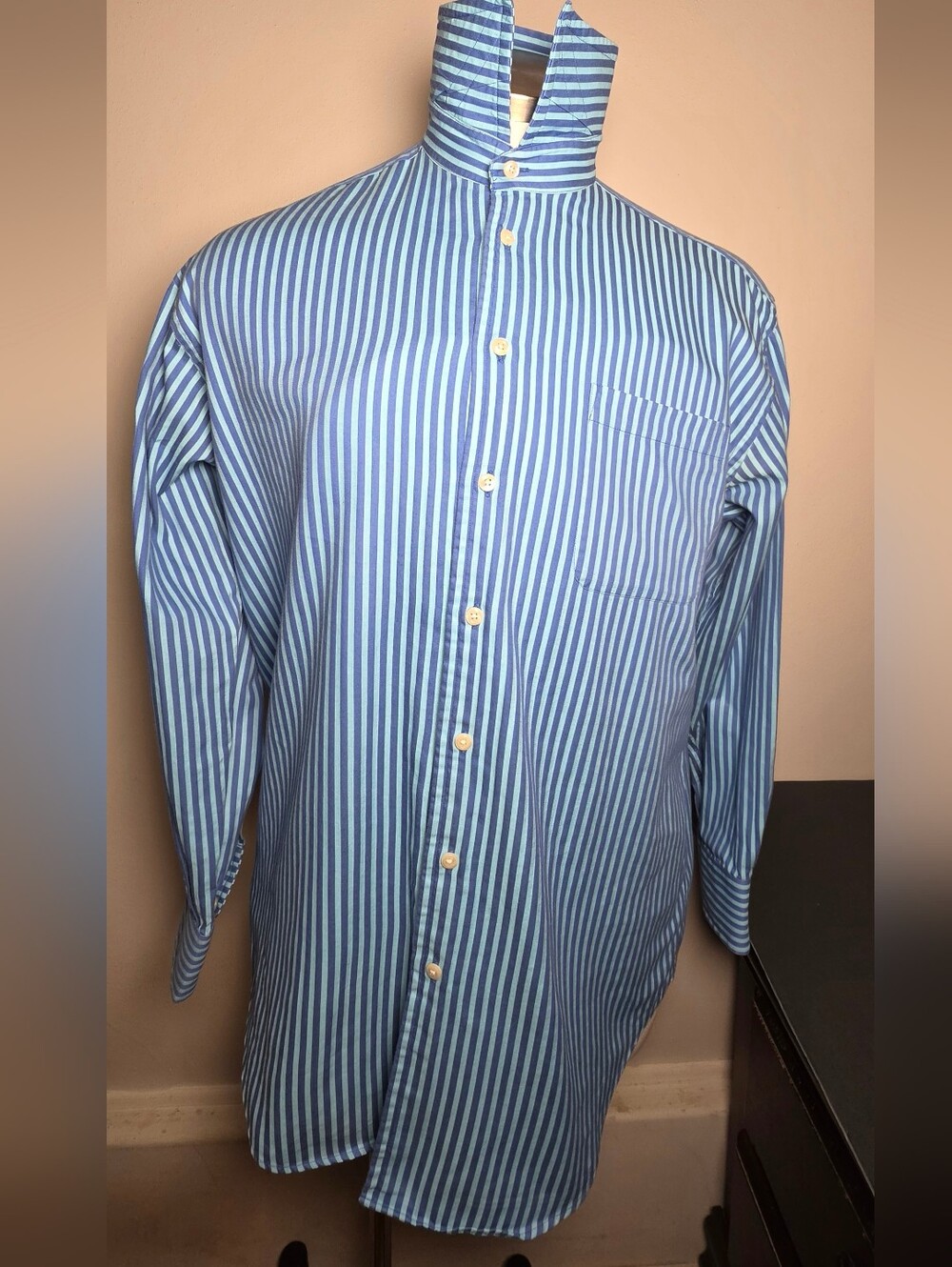 Nautica Blue and White Vertical Stripe Dress Shirt